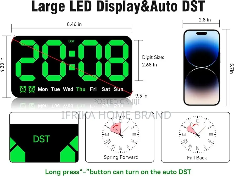 Large 9.5-Inch Digital Wall Clock, Led Alarm Clock With Large Digits,