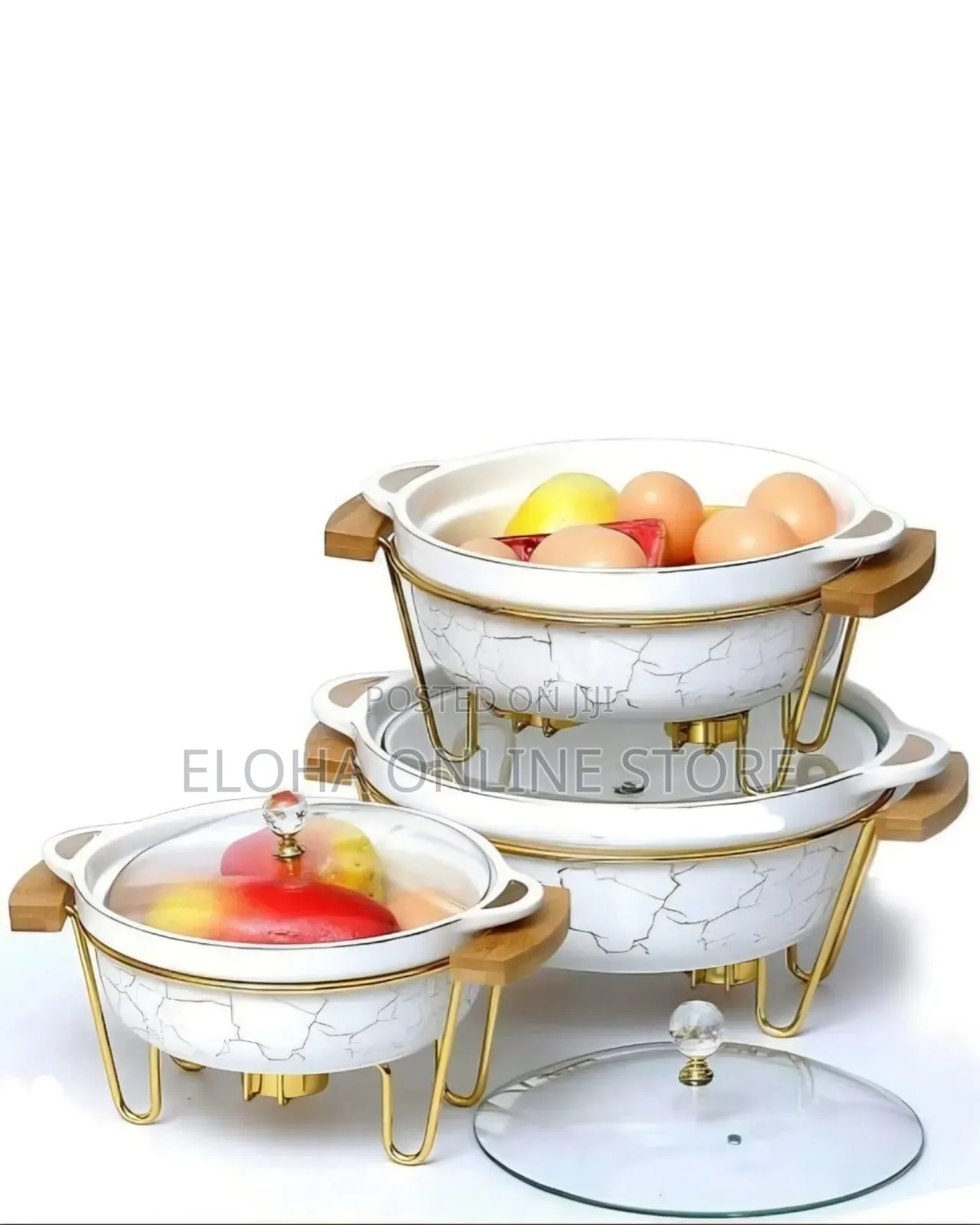 3pcs Ceramic Food Warmer Chafing Dish Casseroles For Food Service