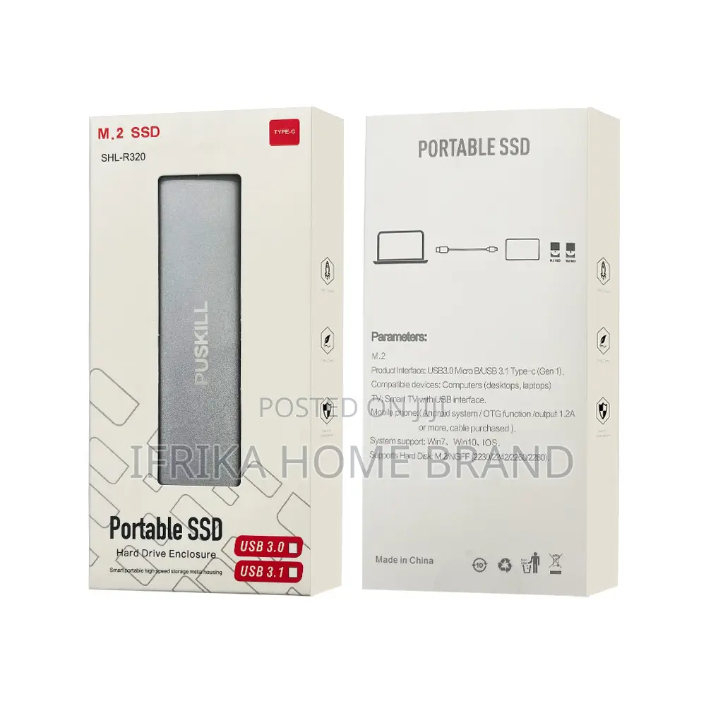 Portable External SSD Hard Drive, Silver, M.2 Type C,
