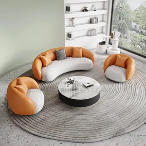 5 Sitter Orange Leathered Sofa Set