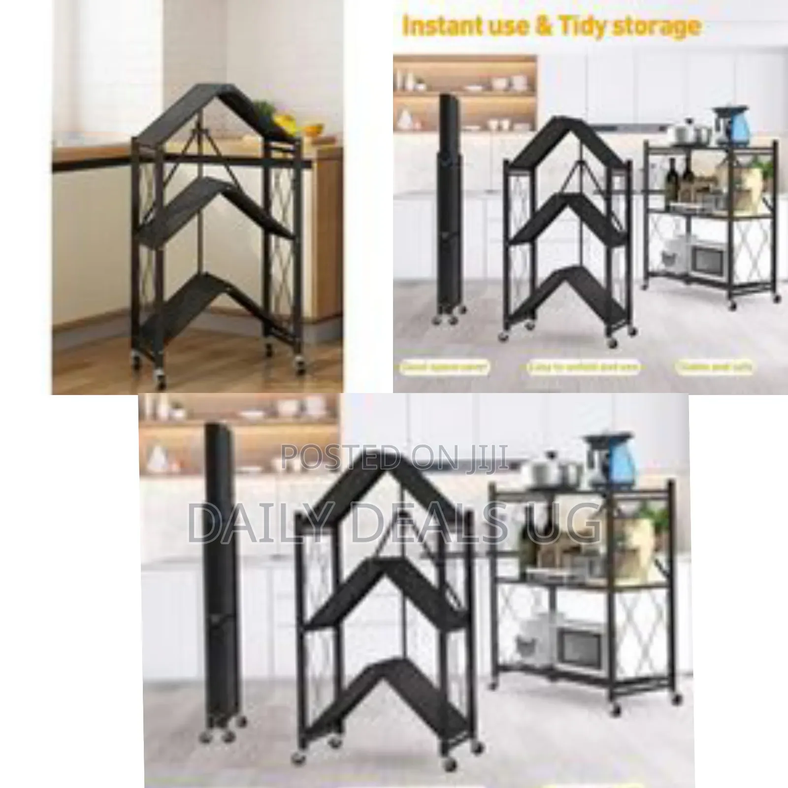 Three-Tier Folding Kitchen Utility Cart With Wheels - Multicolor