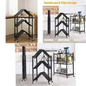 Three-Tier Folding Kitchen Utility Cart With Wheels - Multicolor
