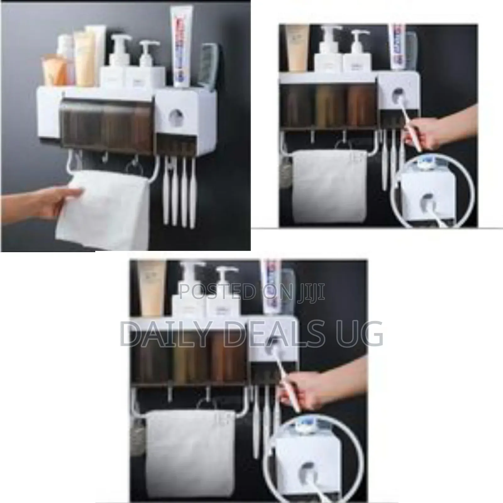 Bathroom Storage Shelf With Toothbrush Holder and Toothpaste Dispenser