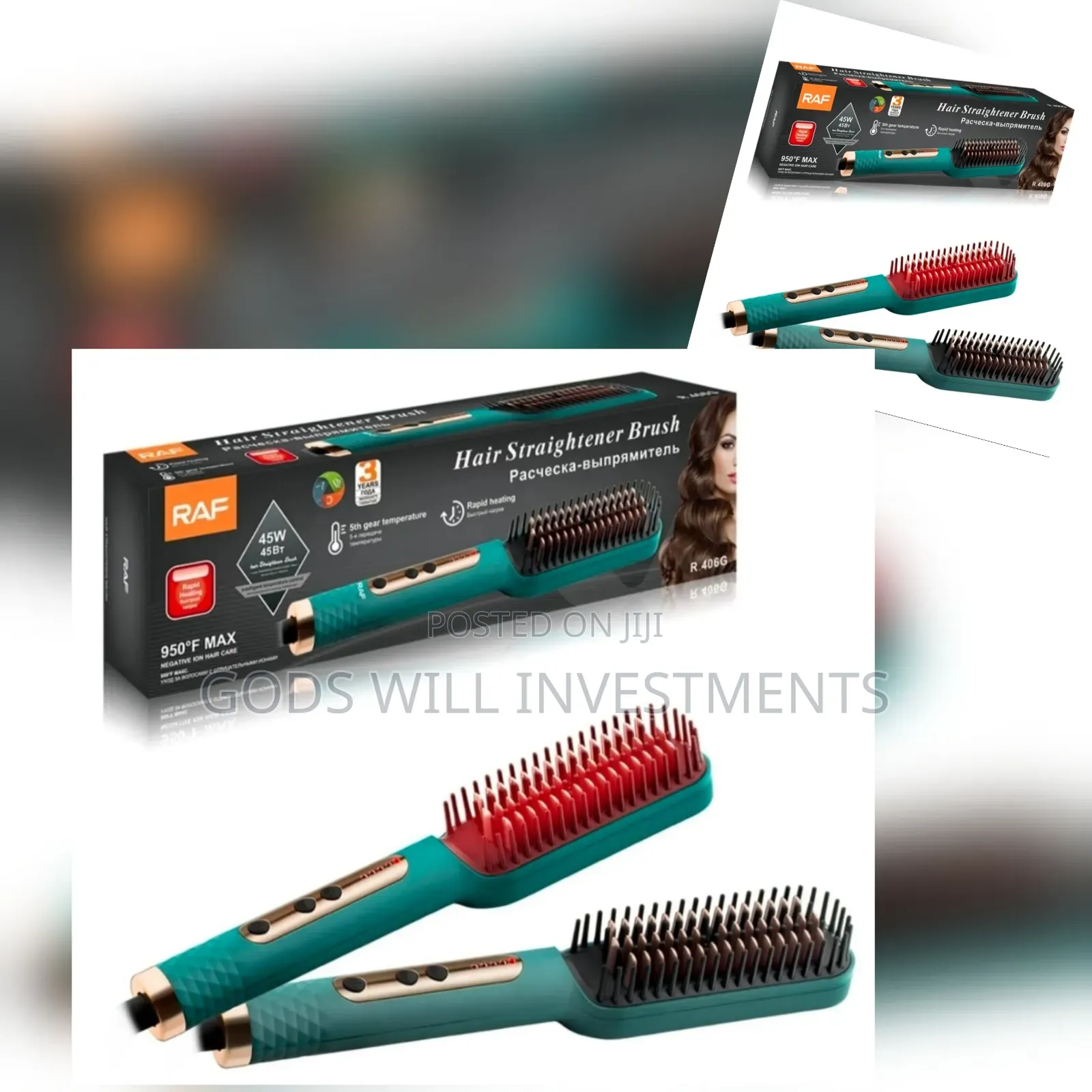 Raf R.406g Natural Hair Straightener Brush