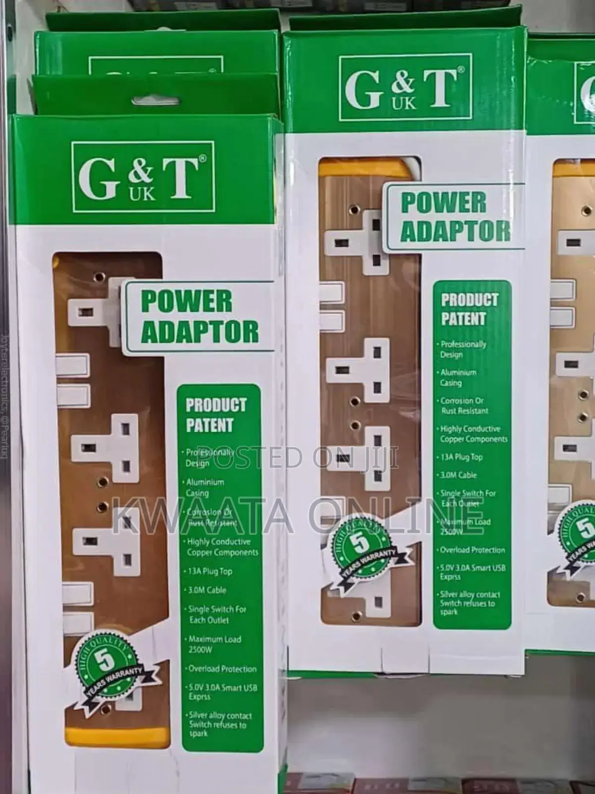 G T Metallic Extension Cable- 2500w Heavy Duty - 4 Sockets