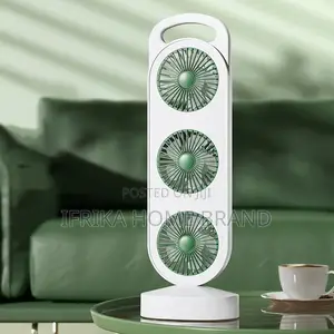 Rechargeable, Triple Table Fan Unit With Triple Circulation Wind