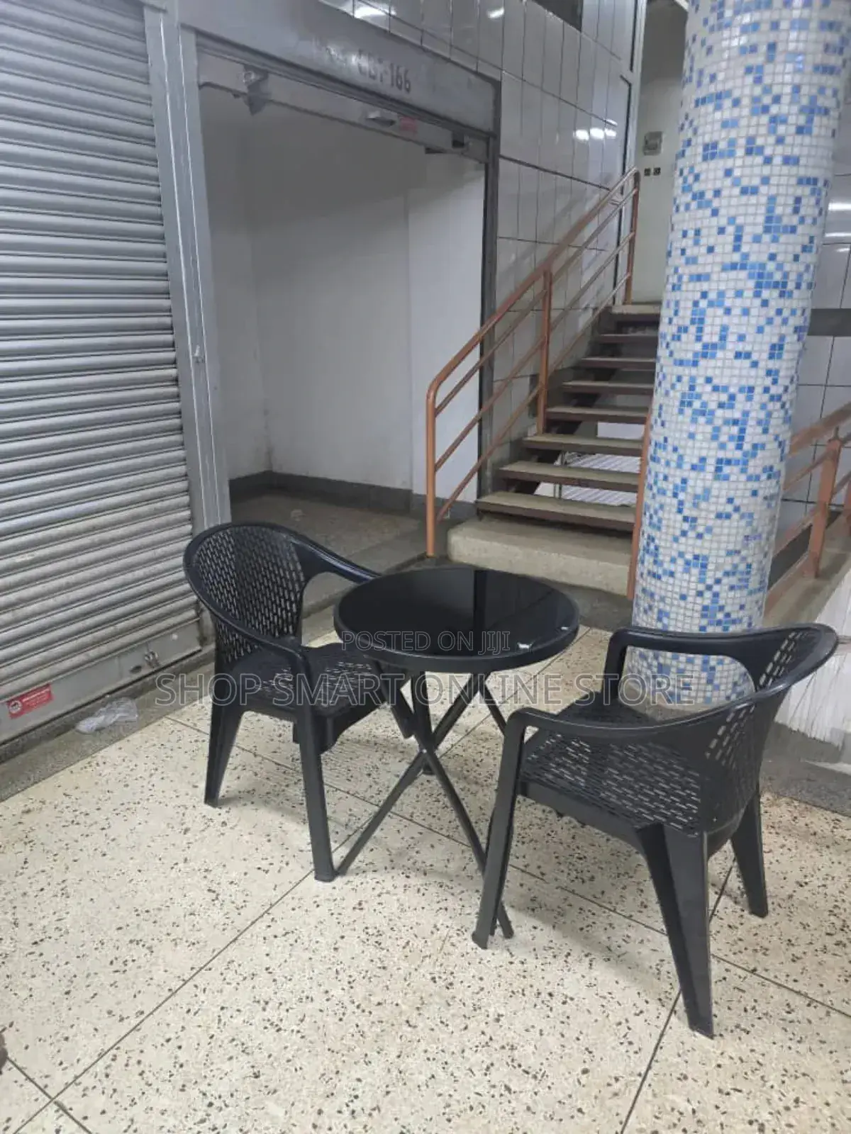 Balcony Set Plastic Chairs and Foldable Glass Table