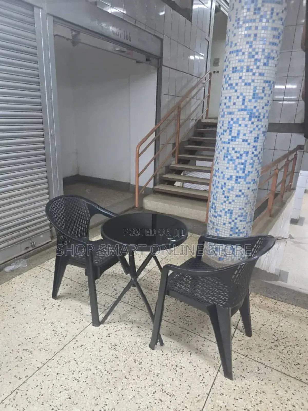 Balcony Set Plastic Chairs and Foldable Glass Table
