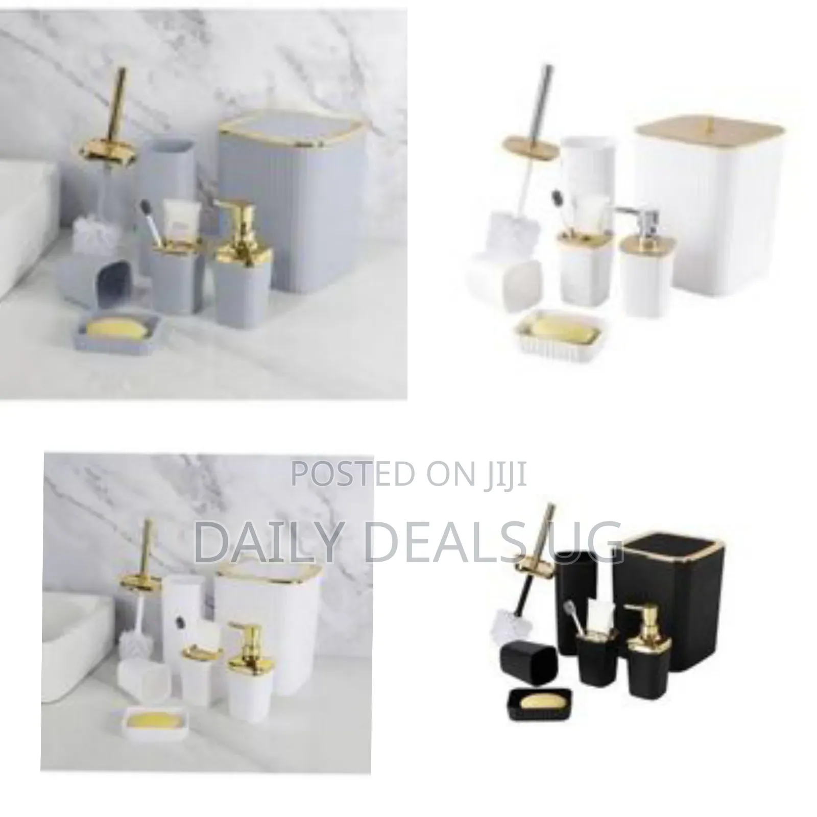Elegant 6-Piece White Gold Bathroom Accessory Set - Multicolor