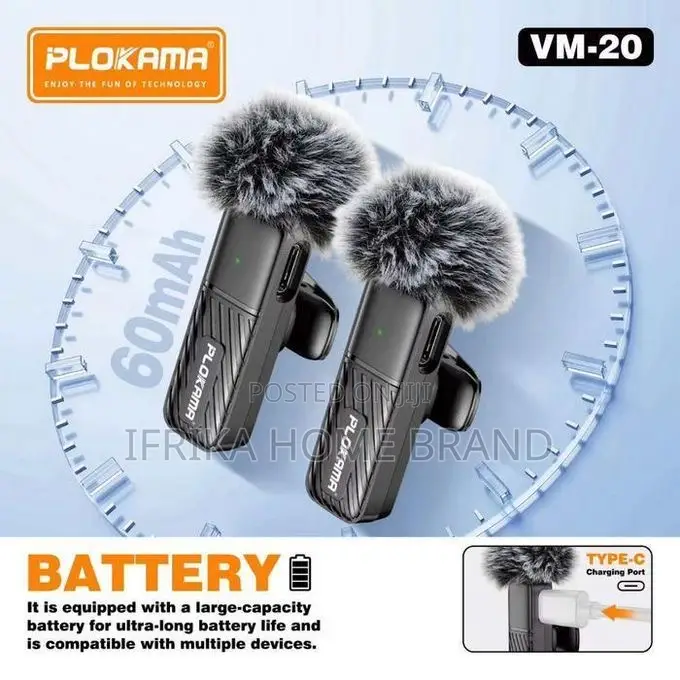 Plokama Vm20 Mic Wireless Clip-on Microphone Lavalier Hp Plug Play