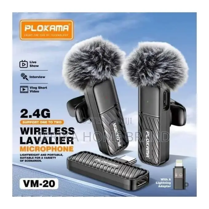Plokama Vm20 Mic Wireless Clip-on Microphone Lavalier Hp Plug Play