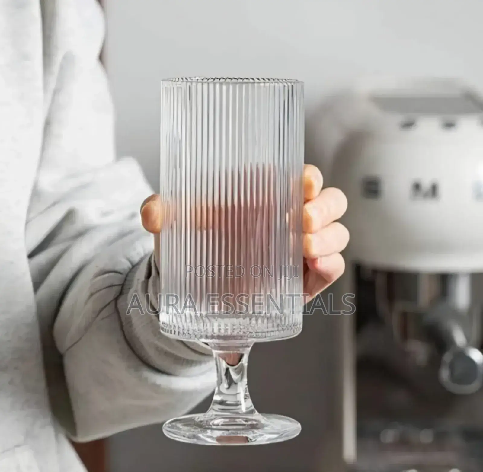 Set of 6 Ribbed Glasses All Purpose Water Goblet Cups