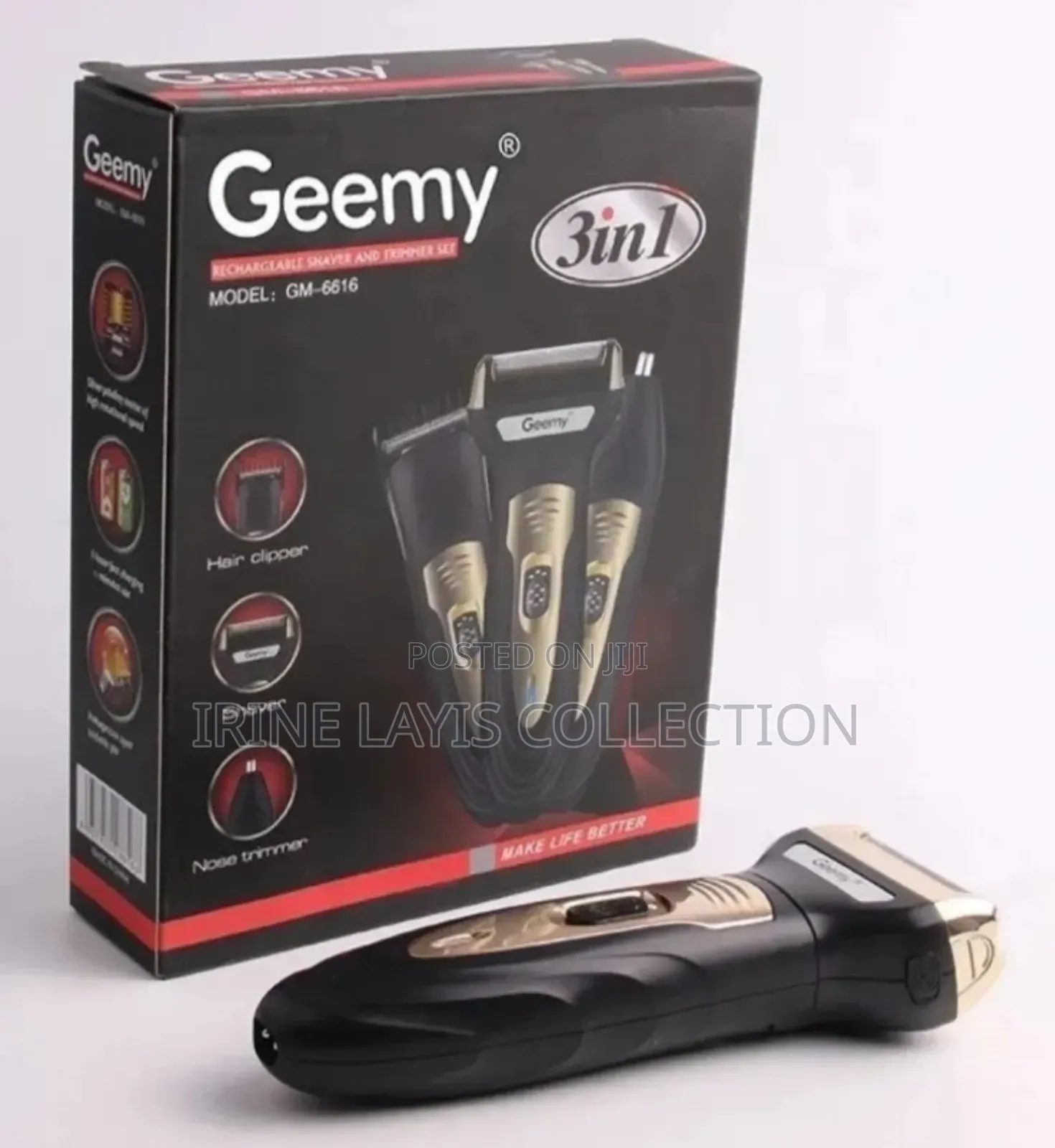 Geemy 3-in-1 Rechargeable Shaver and Trimmer Set.