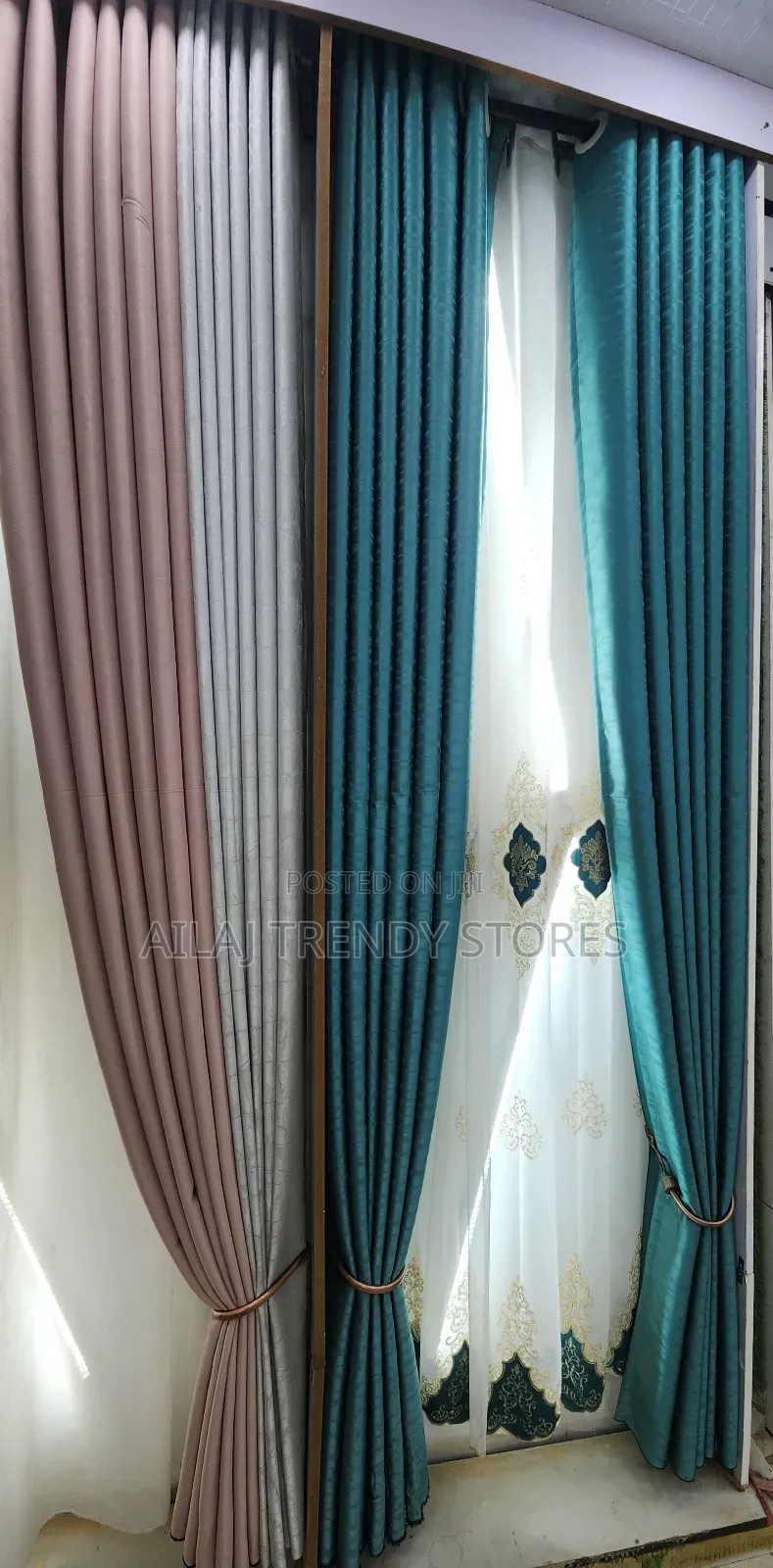 Pink -Green Curtains Material Per Metre