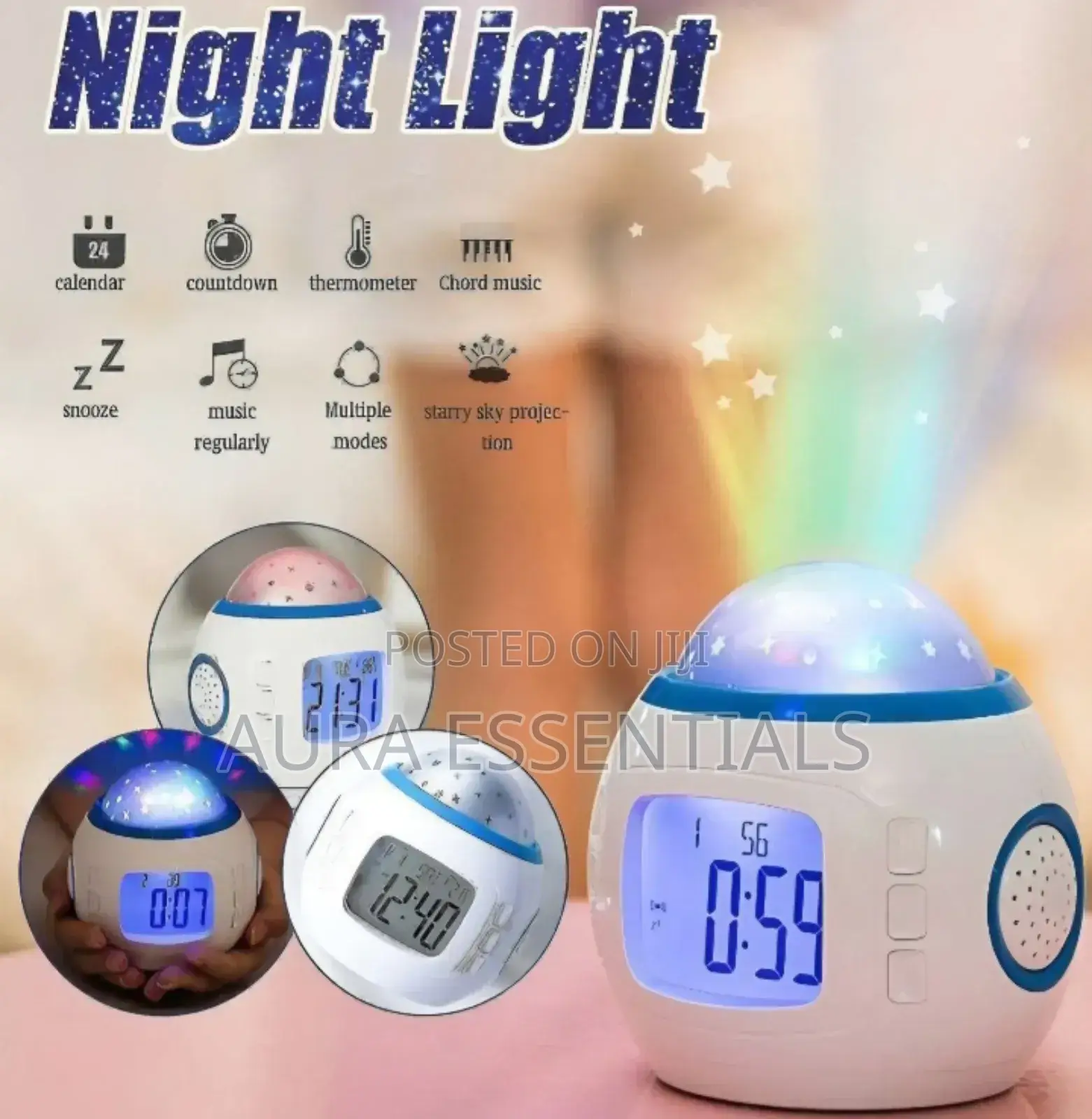 Music and Starry Sky Calendar Projection Alarm Clock