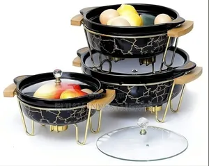 3pcs Ceramic Food Warmer Chafing Dish Casseroles for Food Service