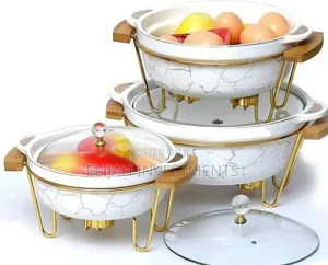 3pcs Ceramic Food Warmer Chafing Dish Casseroles for Food Service