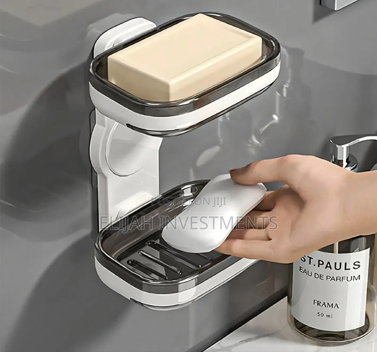 Wall-Mounted, Double-Layer Soap Holder.