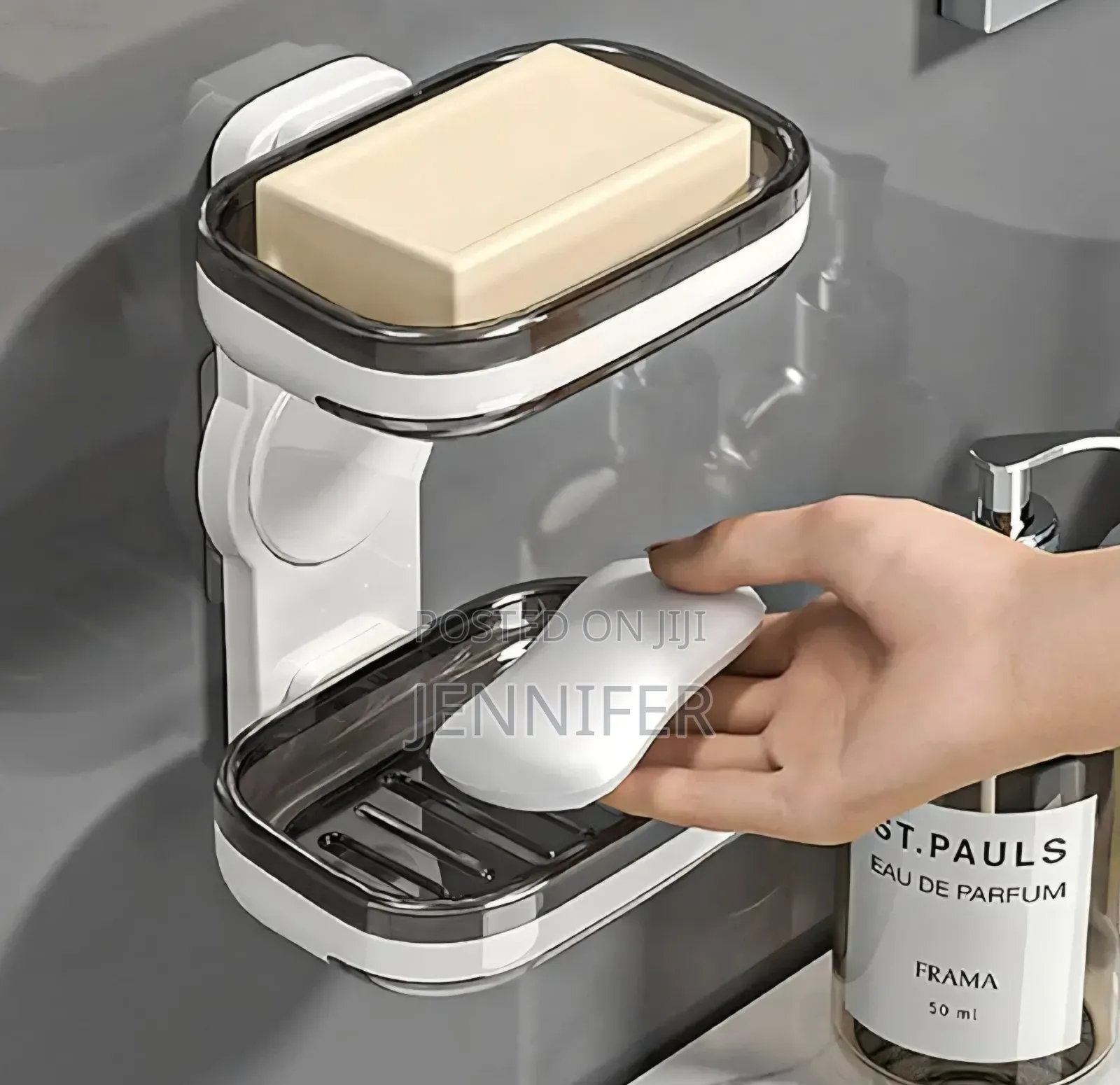 Wall-Mounted, Double-Layer Soap Holder.