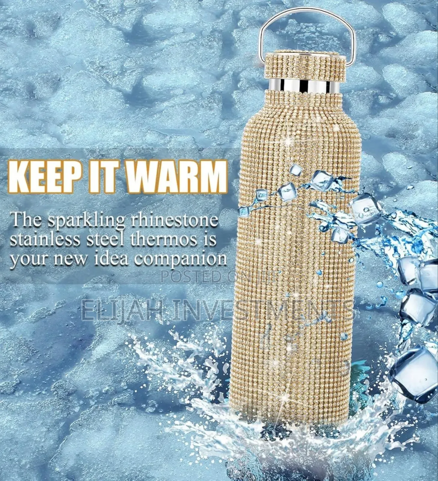 Sparkling Rhistone Covered Stainless Steel Water Bottle