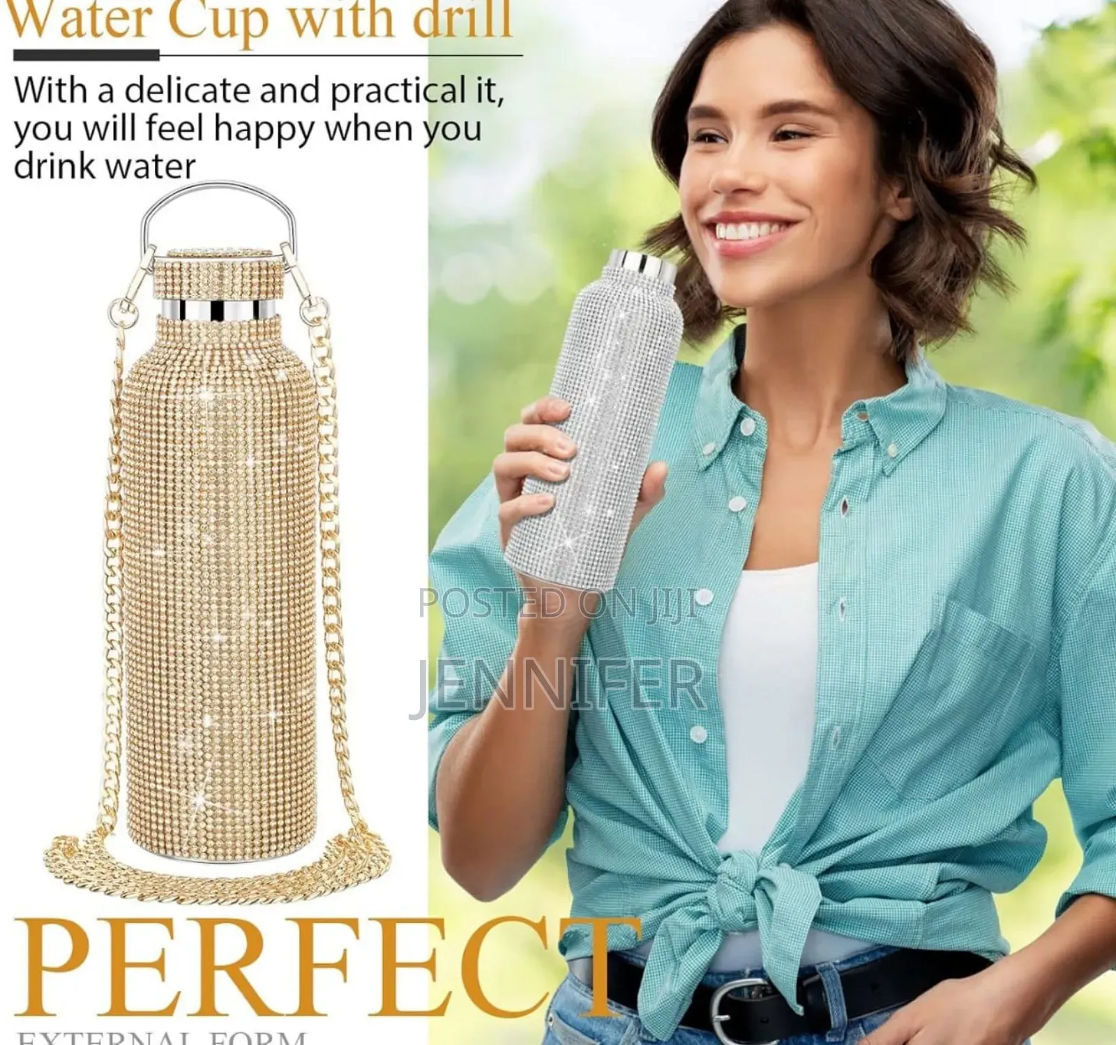 Sparkling Rhistone Covered Stainless Steel Water Bottle