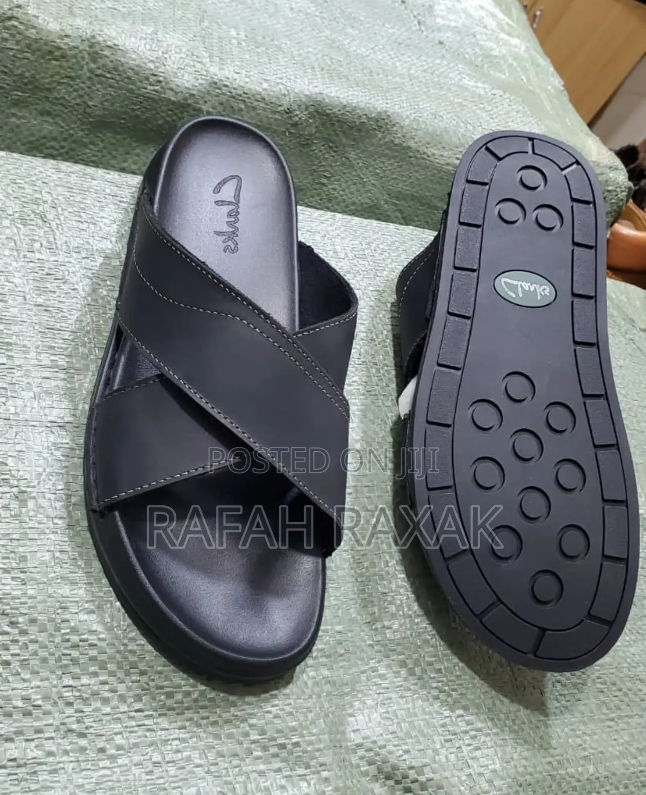 Men’S Black Clarks Cross Leather Sandals