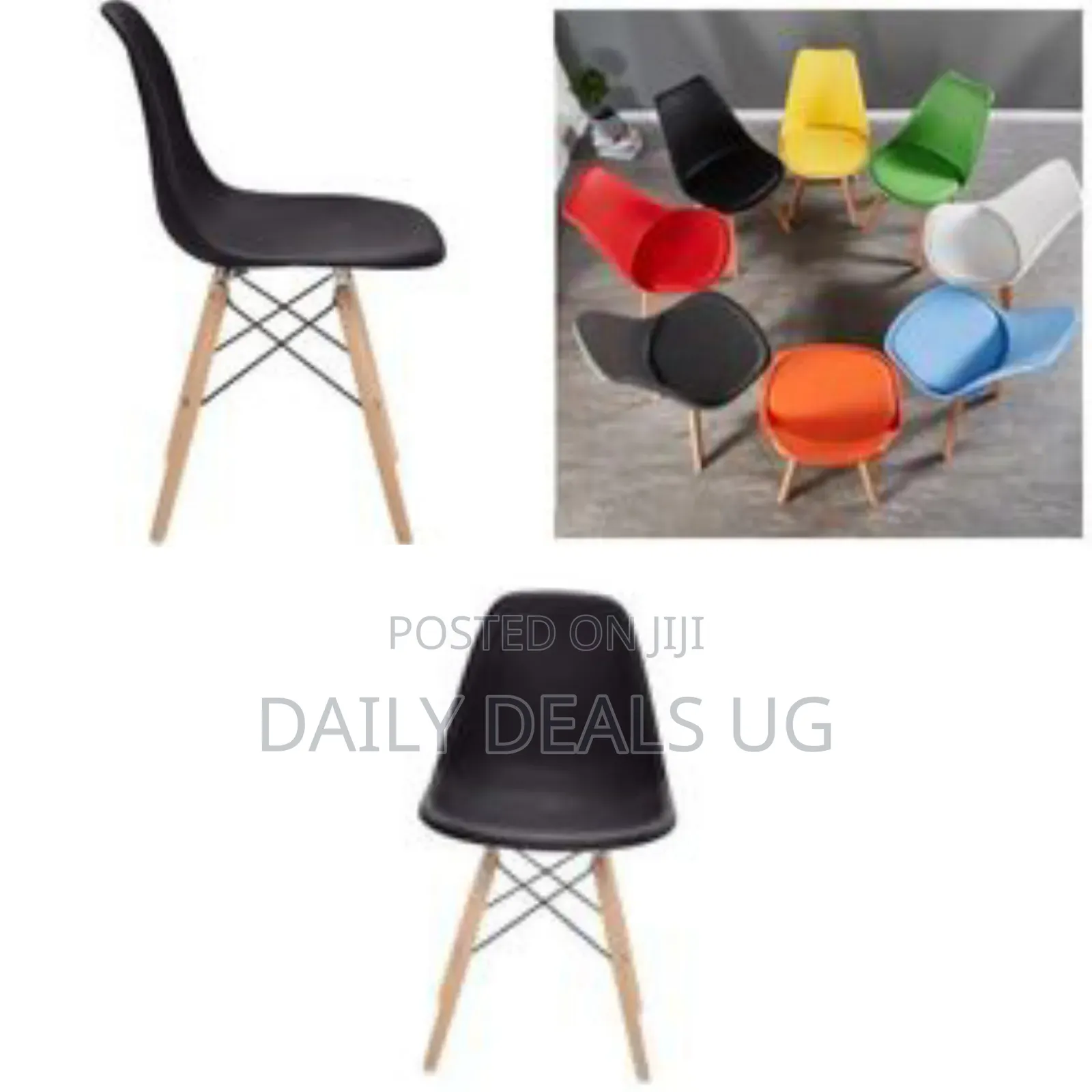 Hardened Plastic Chair With Wooden Legs and Metal Wires for Outdoor