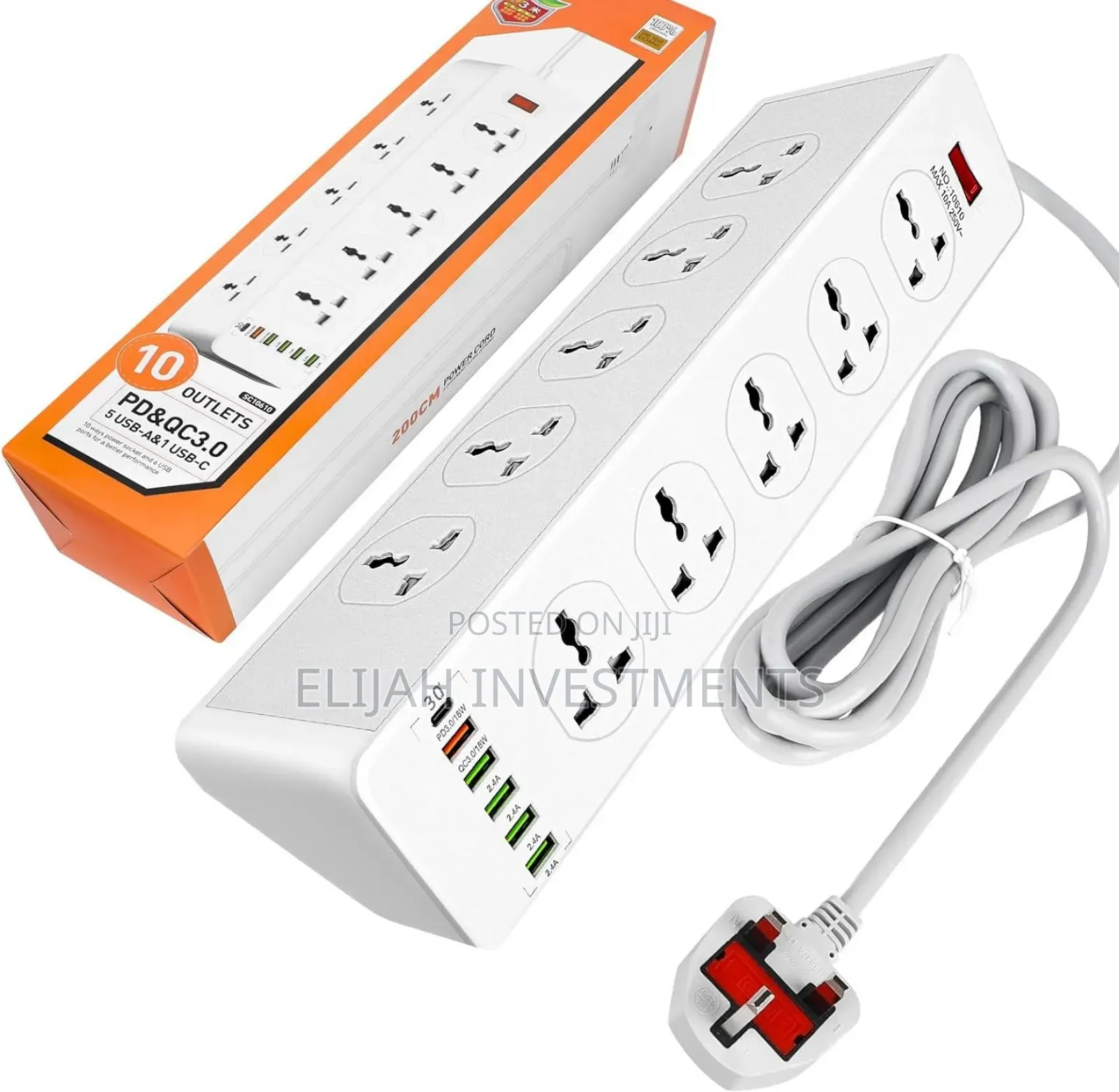 10 Ways Power Socket ,5 Usb-a ,1 Usb C,2m Cable Length