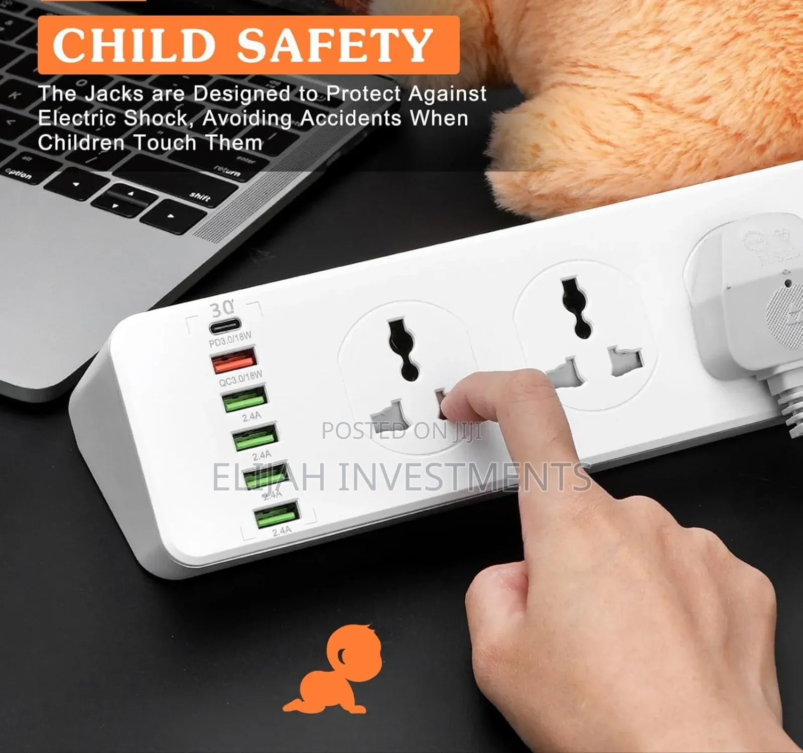 10 Ways Power Socket ,5 Usb-a ,1 Usb C,2m Cable Length
