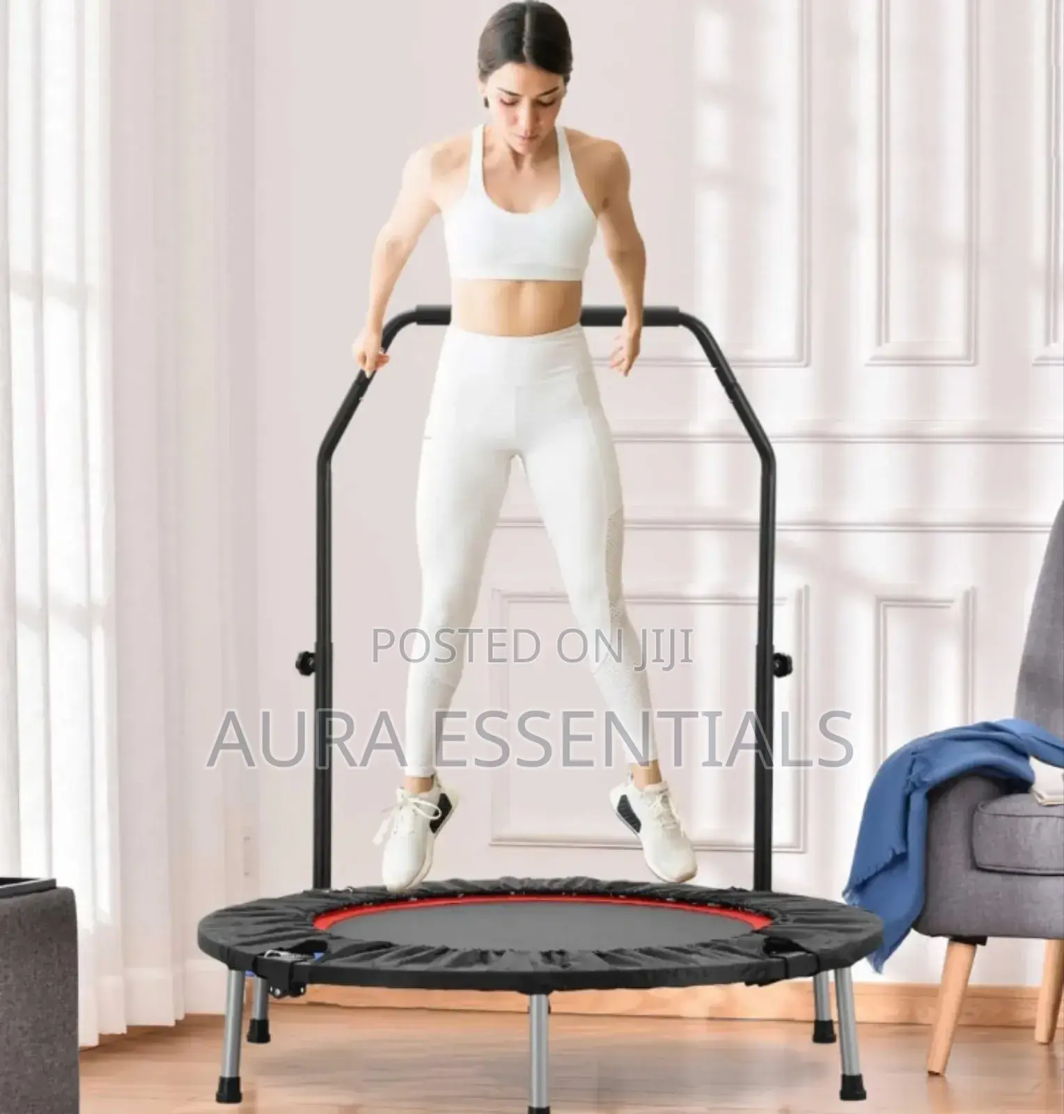 Foldable Mini Exercise Trampoline With an Adjustable Handle Bar