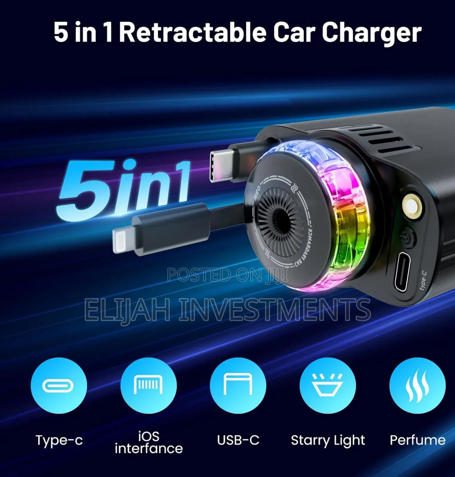 Starlight Retractable Car Charger With Aromatherapy