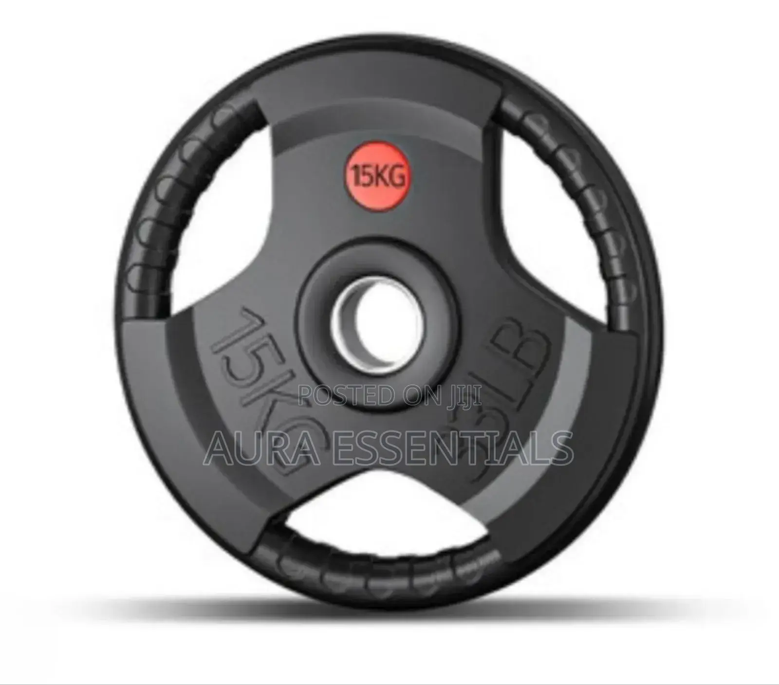 15kg Rubber-Coated Olympic Weight Plate With a Tri-Grip Design