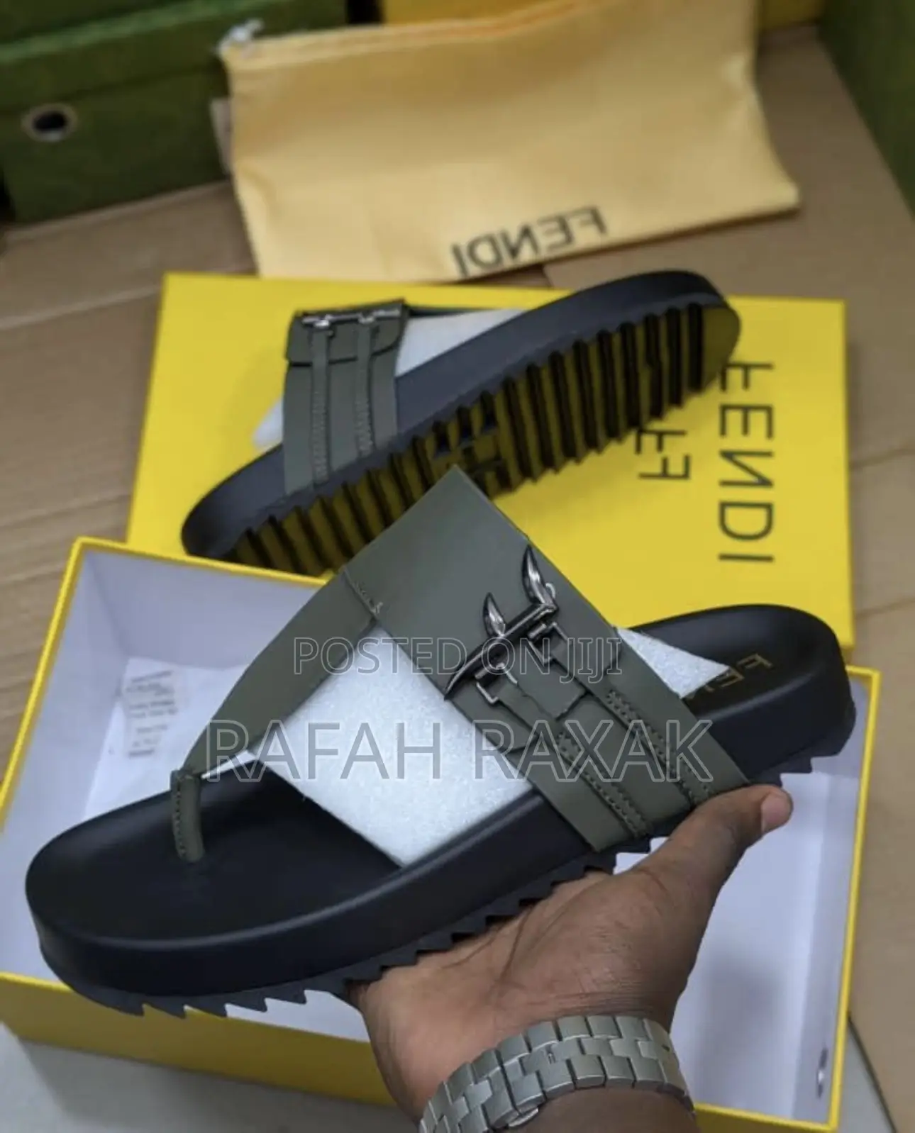 Original Men’S Green Fendi Luxury Sandals