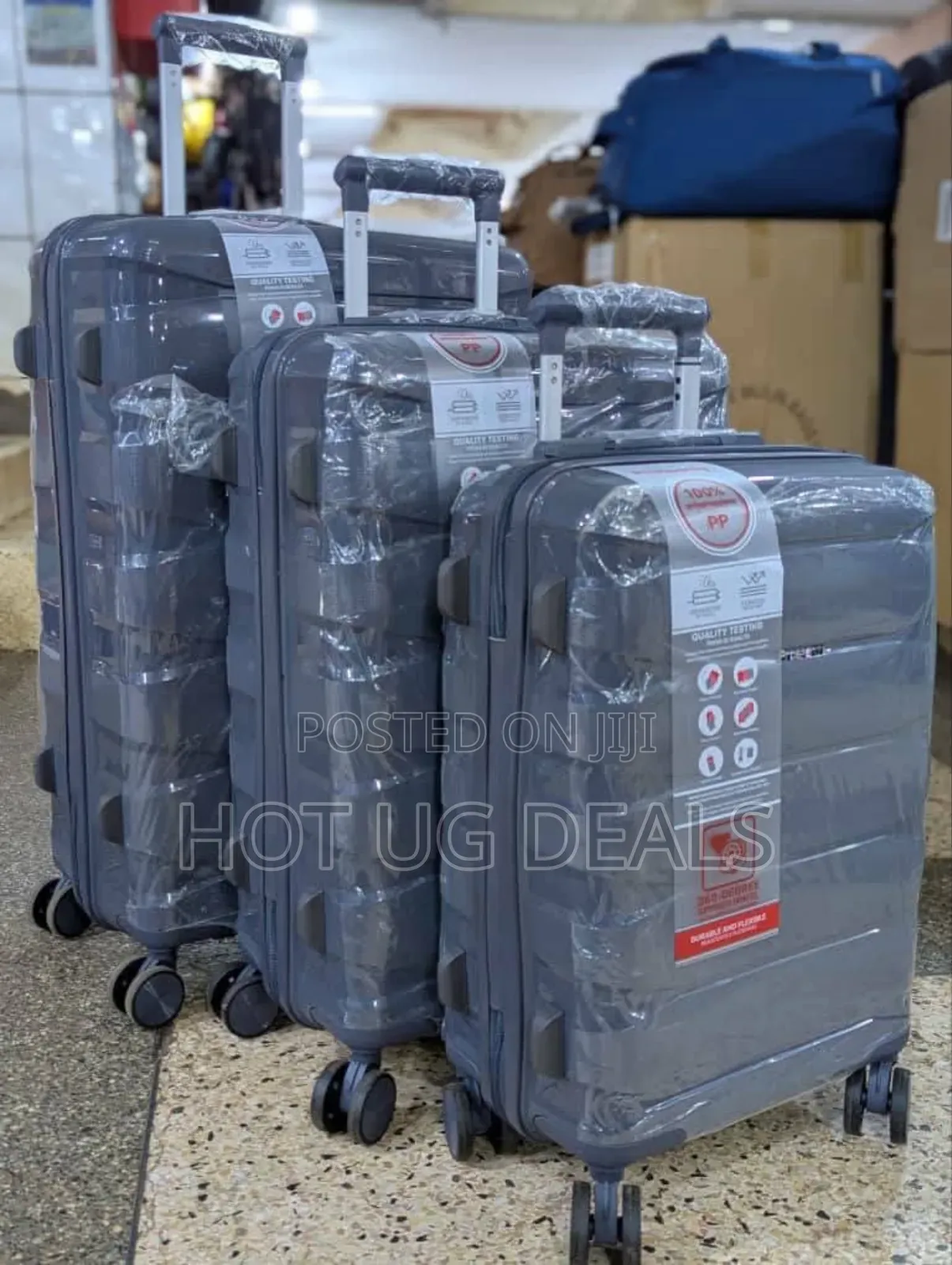 3 Piece Of Rubber Luggage Trolley Suitcase Set With Spinner Wheels