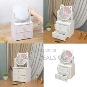 Cat-Eared Cosmetic Organizer With Mirror and Drawers - Multicolor