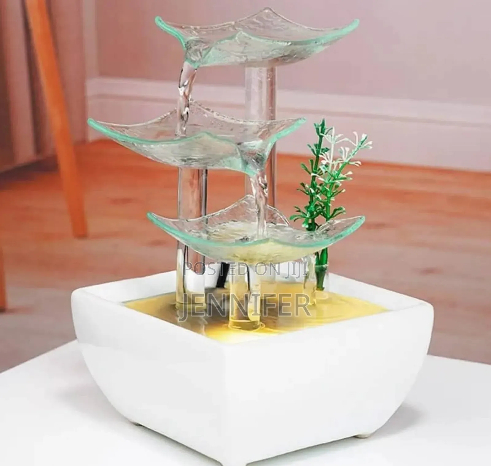 Ceramic and Glass Tabletop Water Fountain With Led Lights