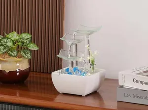 Ceramic and Glass Tabletop Water Fountain With Led Lights