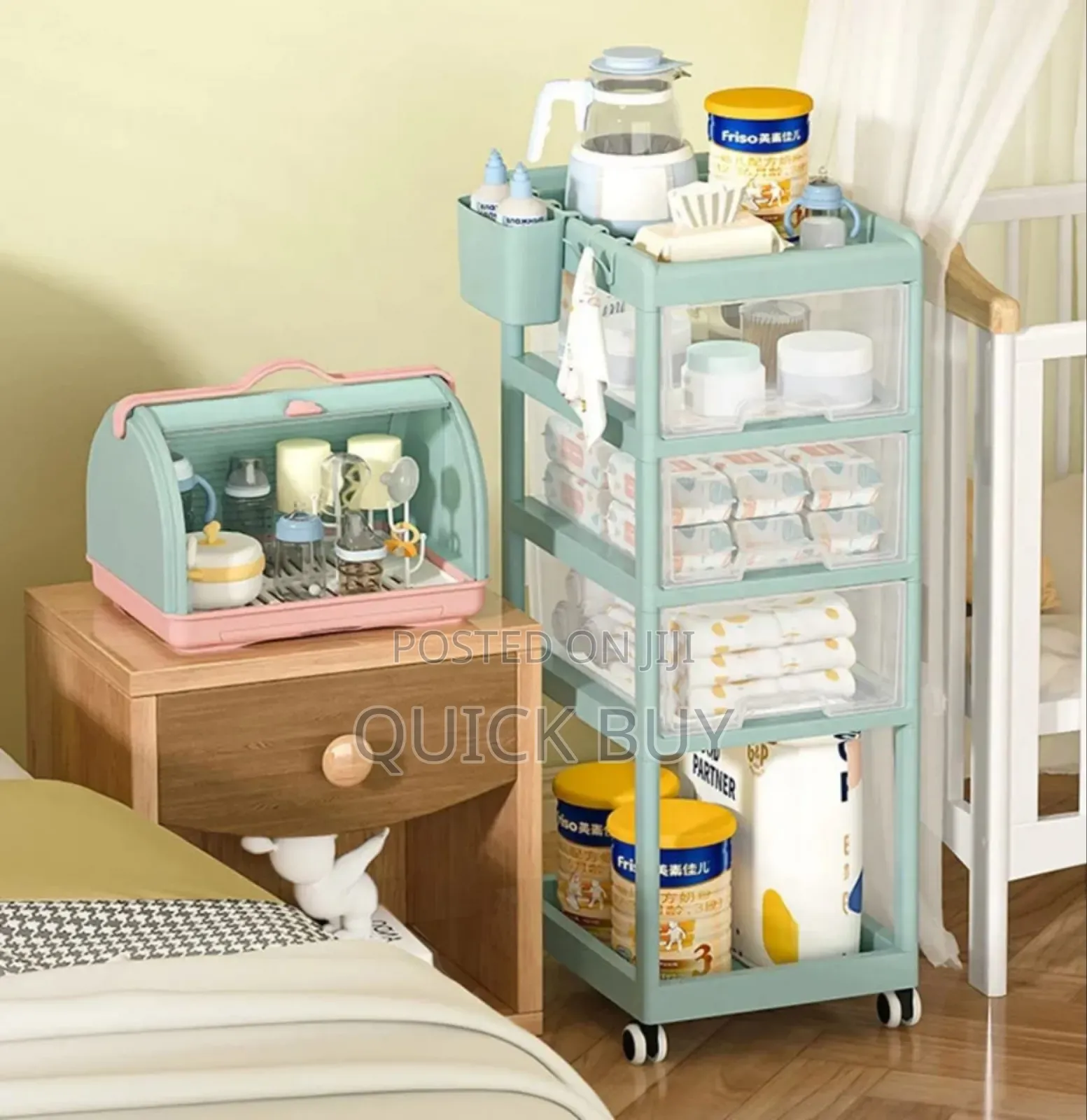 Multi-layer Mobile Baby Organizing Cart With A Detachable Box
