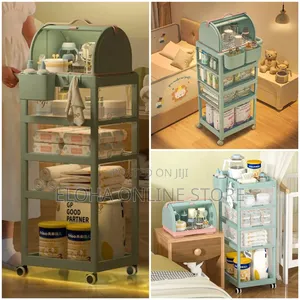Multi-Layer Mobile Baby Organizing Cart With a Detachable Box