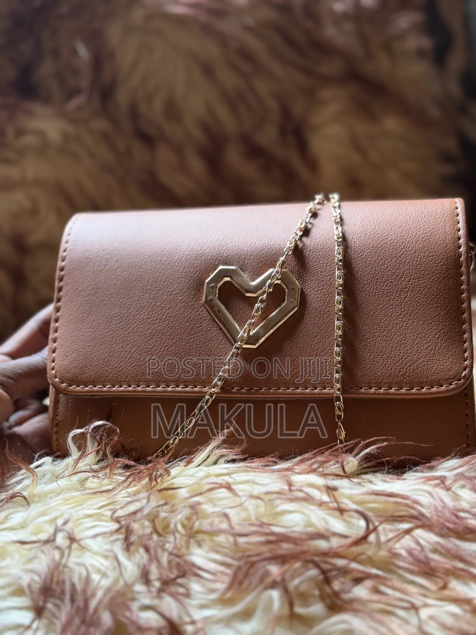 Brown Clutch Bag With Brown Golden Chain