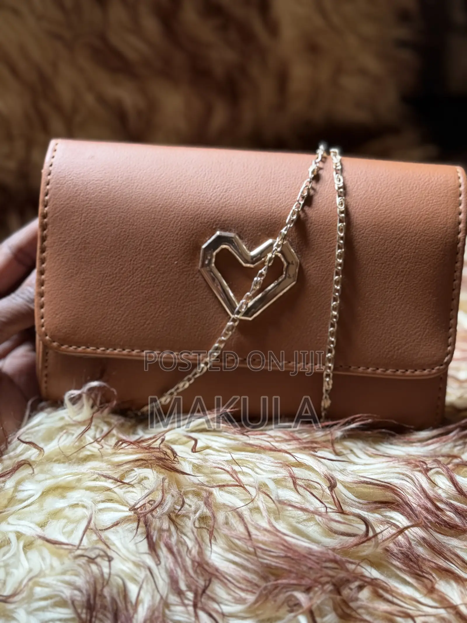Brown Clutch Bag With Brown Golden Chain