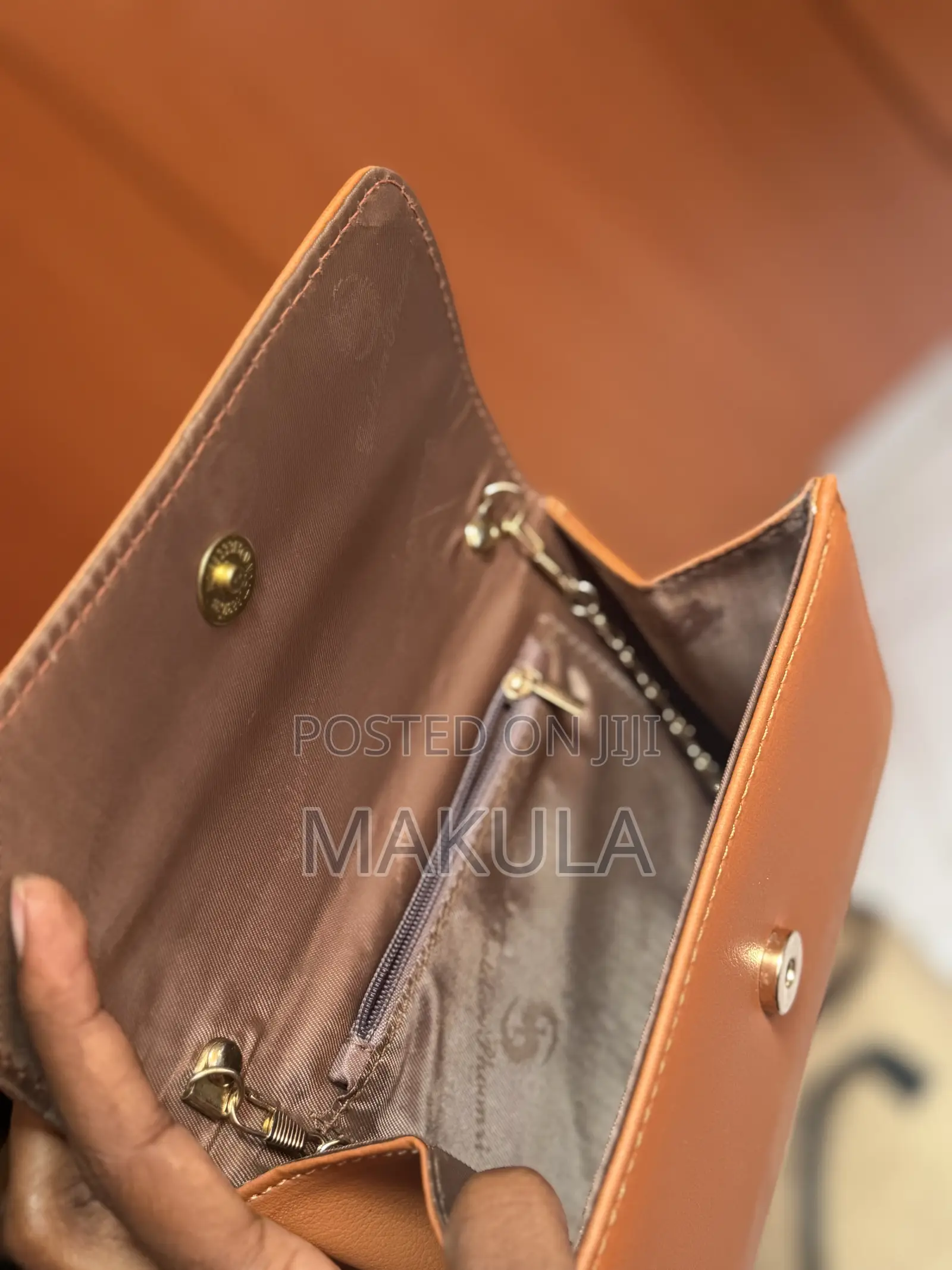 Brown Clutch Bag With Brown Golden Chain