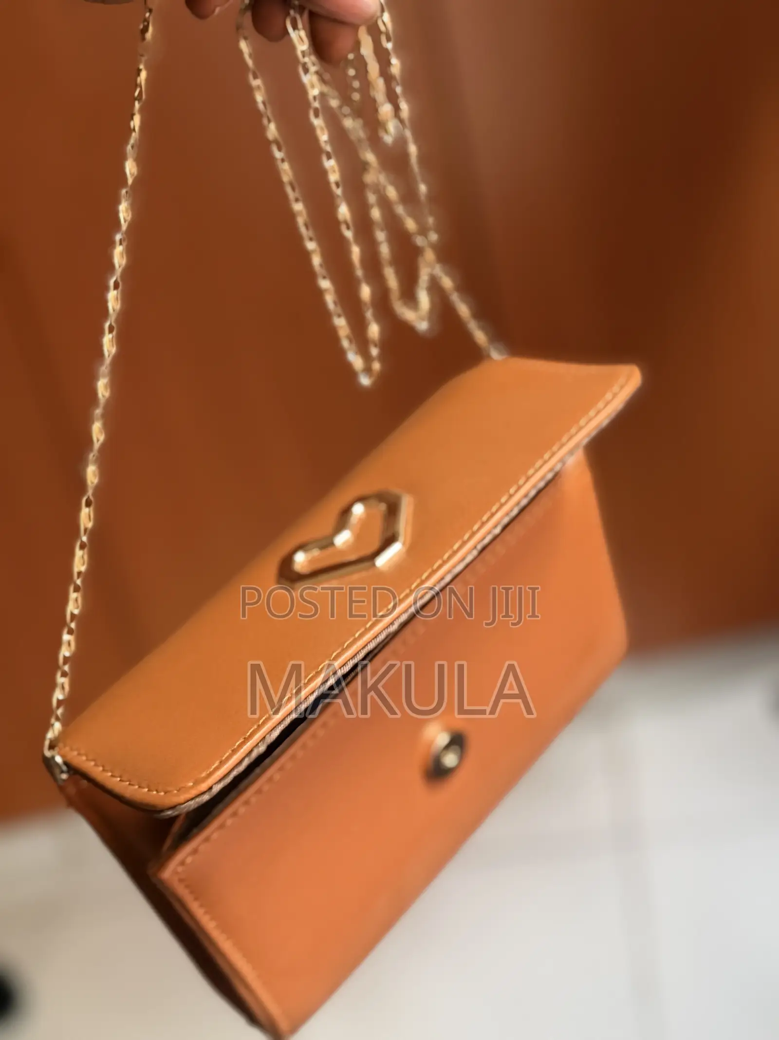 Brown Clutch Bag With Brown Golden Chain