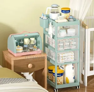 Multi-Layer Mobile Baby Organizing Cart With a Detachable Box