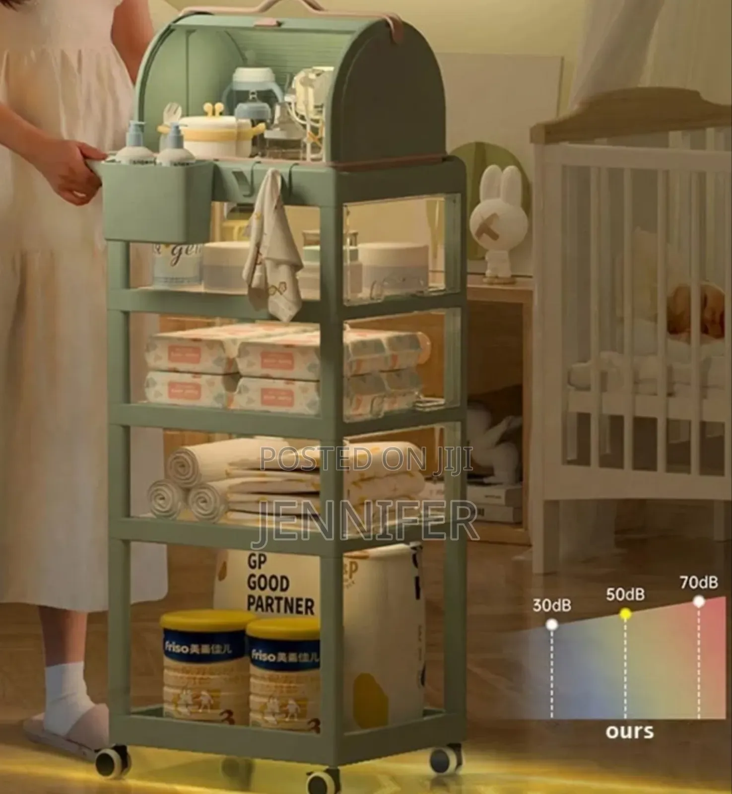 Multi-Layer Mobile Baby Organizing Cart With a Detachable Box