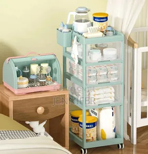 Multi-Layer Mobile Baby Organizing Cart With a Detachable Box