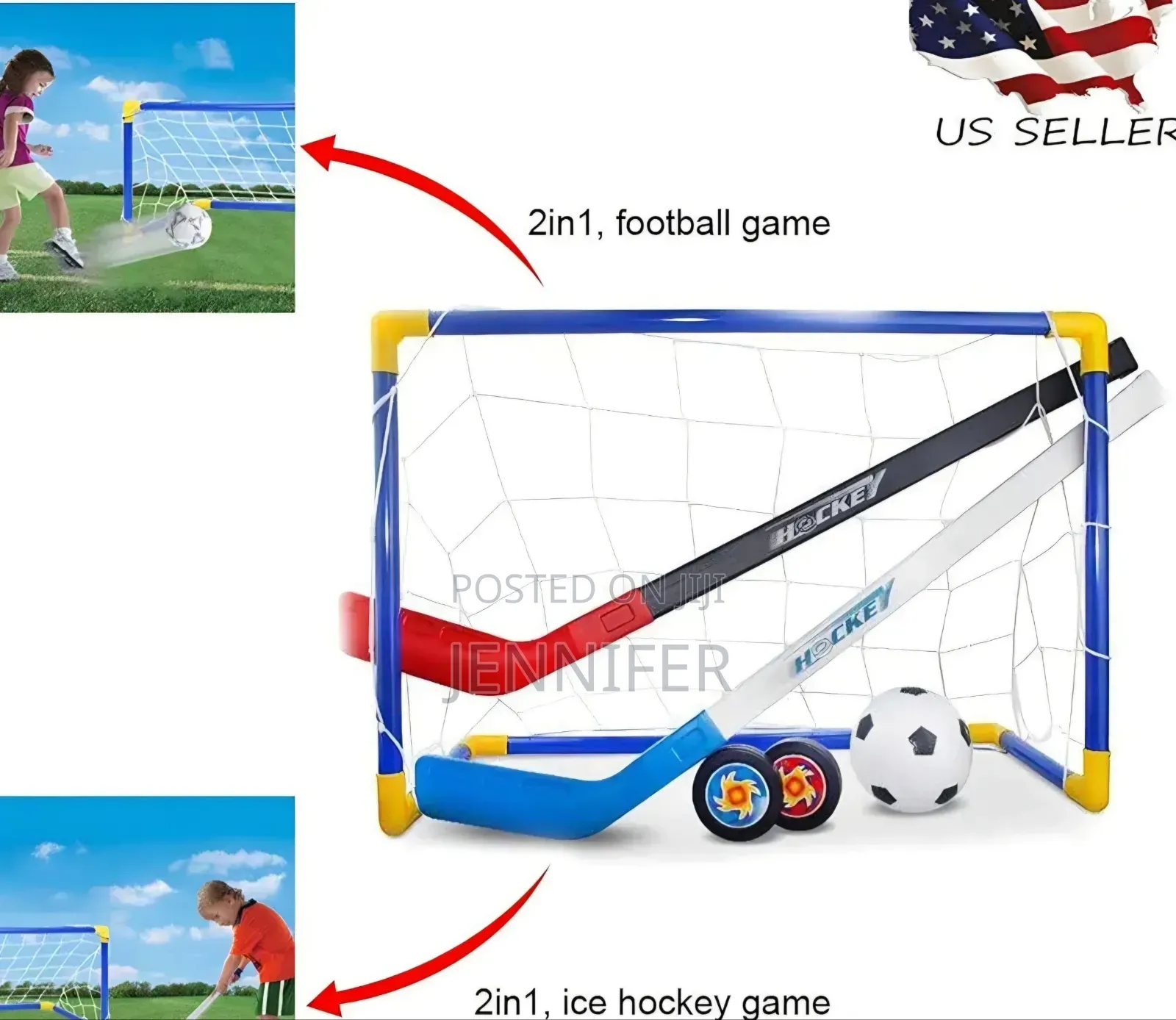 2-in-1 Children's Mini Hockey and Soccer Goal Sports Set.