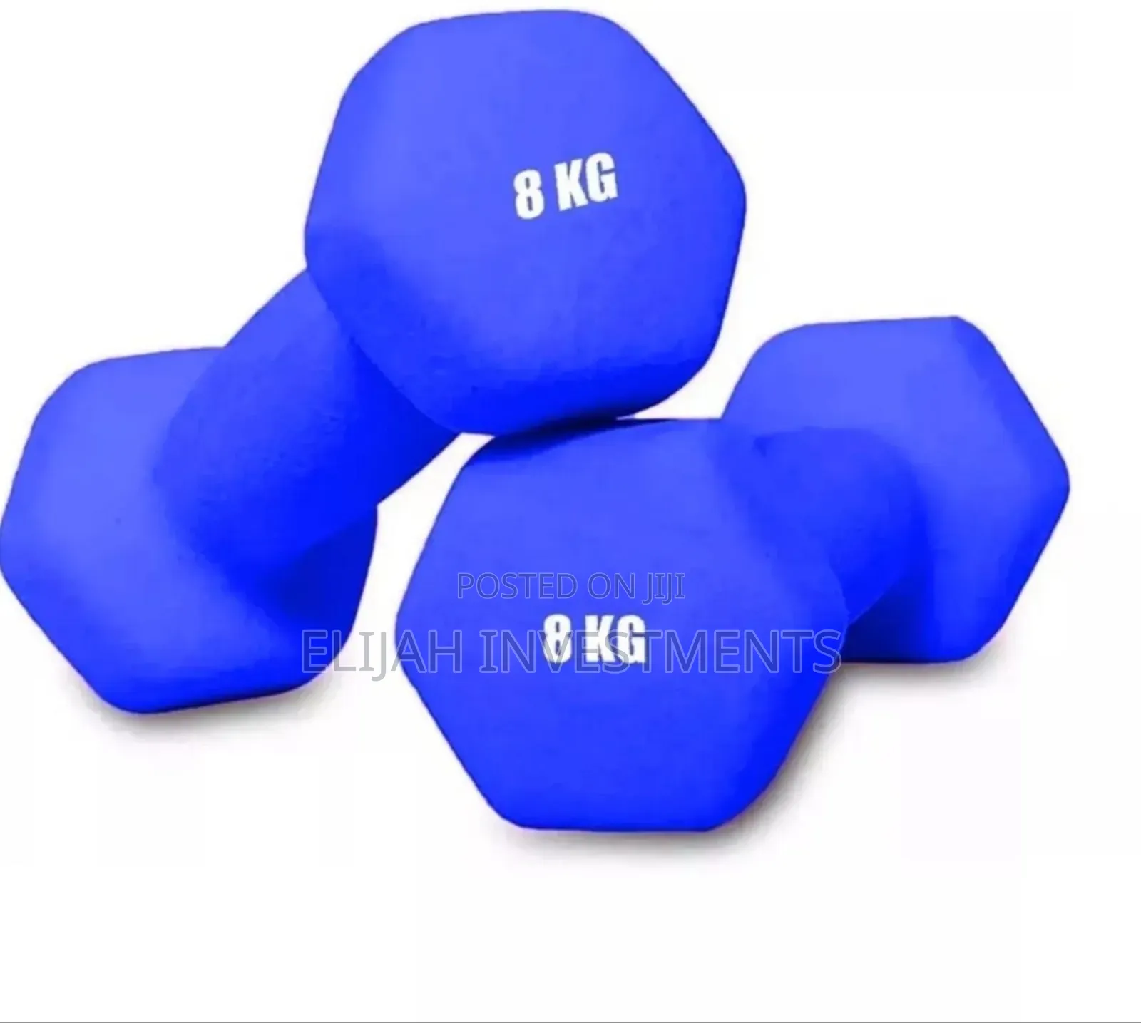 Pair of Blue Neoprene Dumbbells, Each Weighing 8 Kg.