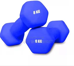 Pair of Blue Neoprene Dumbbells, Each Weighing 8 Kg.