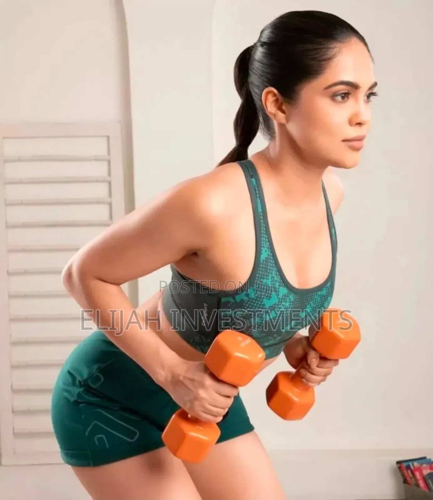Pair of Blue Neoprene Dumbbells, Each Weighing 8 Kg.
